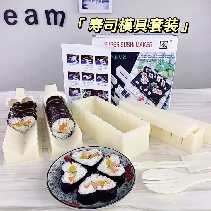 Ultimate 3 in 1 Sushi Maker Mold Set (Set of 10 pcs) come with Free Bamboo Mat and Knife