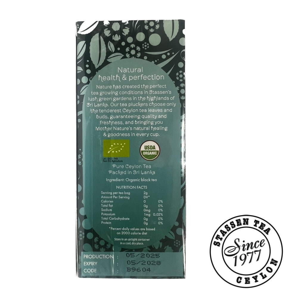 Stassen Organic Black Tea - 25 Bags x 2GM ^USDA Organic Certified ^Pure Ceylon Tea