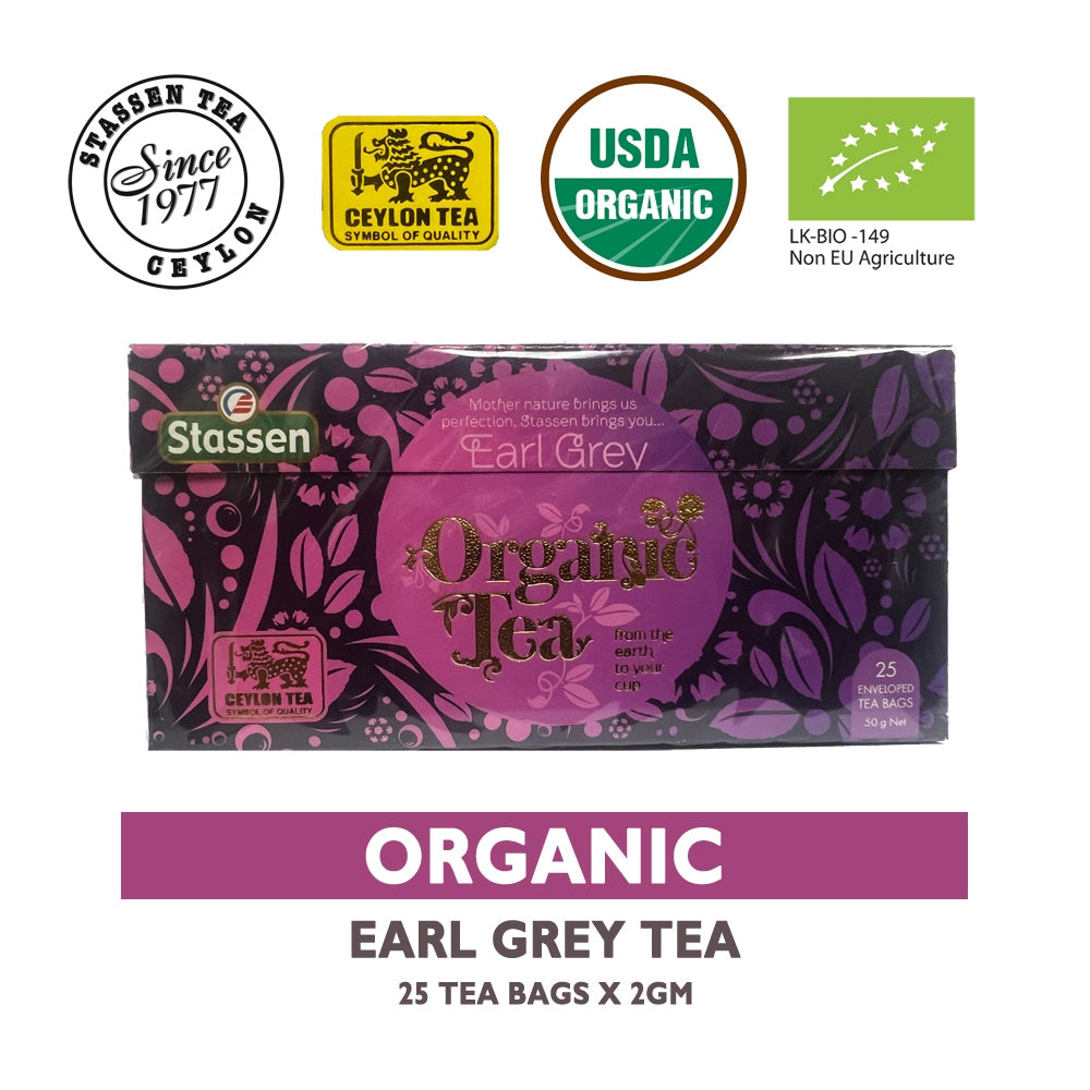 Stassen Organic Earl Grey Tea - 25 Bags x 2GM ^USDA Organic Certified ^Pure Earl Grey Tea