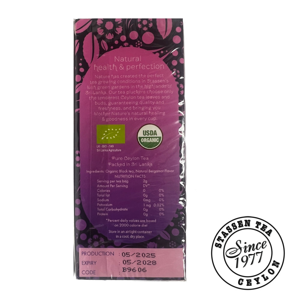 Stassen Organic Earl Grey Tea - 25 Bags x 2GM ^USDA Organic Certified ^Pure Earl Grey Tea