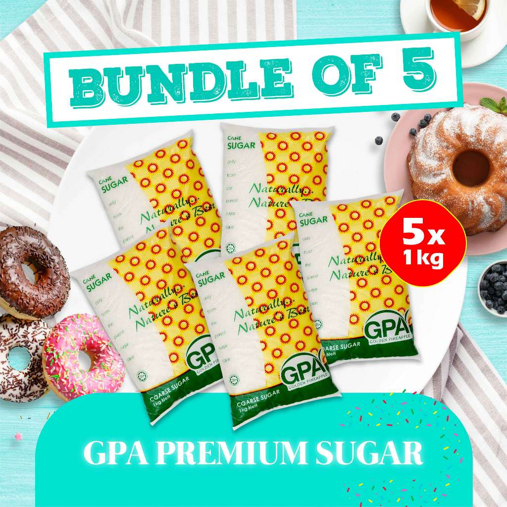 (Bundle of 5) GPA Coarse Sugar 1kg x 5  - 100% Natural Coarse Cane Sugar