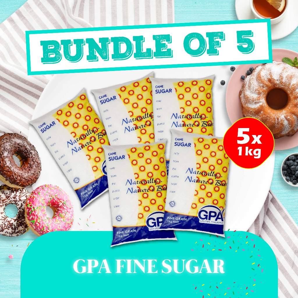 (Bundle of 5) GPA Fine Sugar 1kg x 5  - 100% Natural Fine Cane Sugar