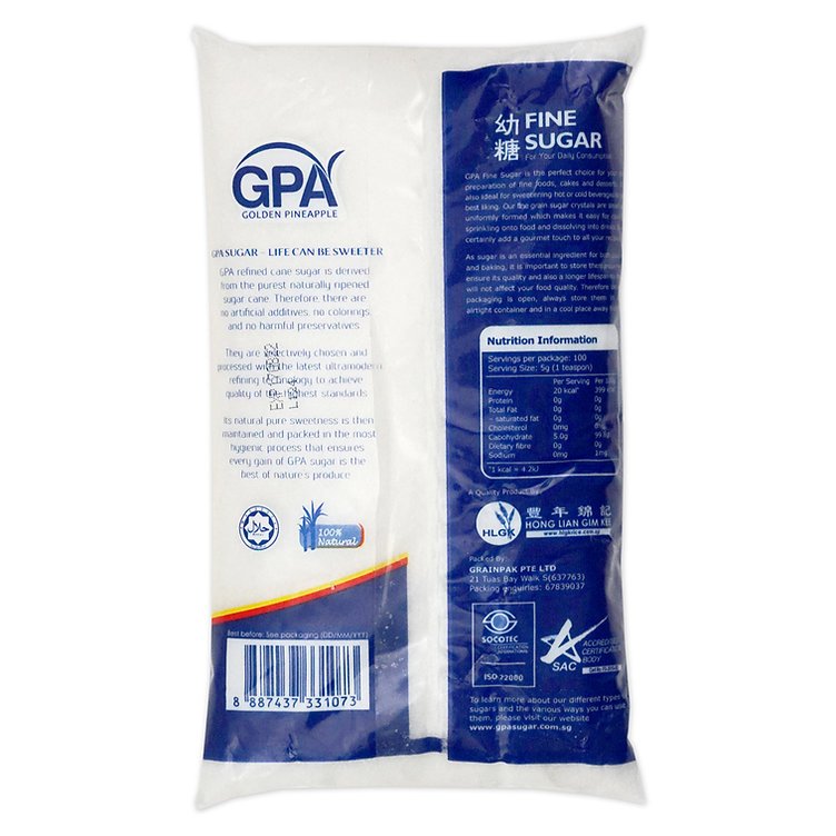 (Bundle of 5) GPA Fine Sugar 1kg x 5  - 100% Natural Fine Cane Sugar