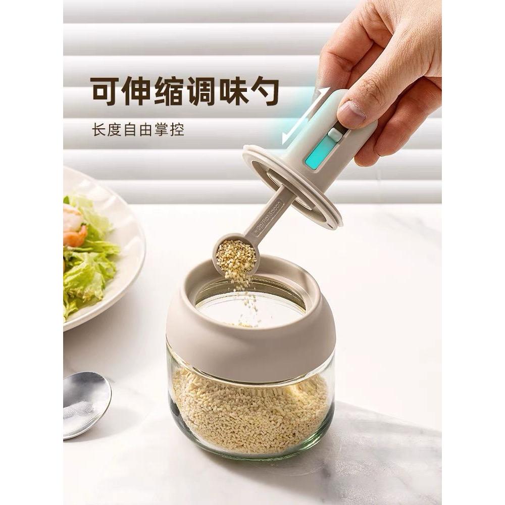 Condiment Storage Container for Spices / Salt / Sugar with Adjustable 2gm Scoop + Oil Bottle