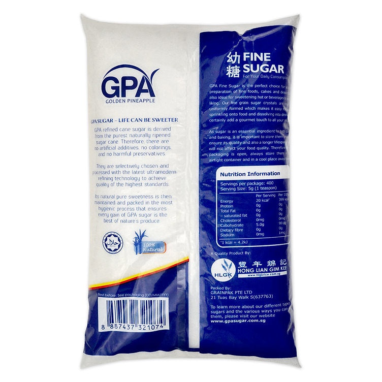 GPA Fine Sugar 2kg  - 100% Natural Fine Cane Sugar
