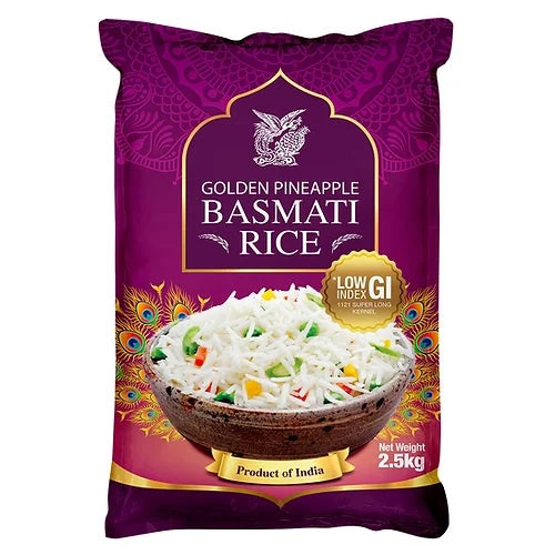 (1+1) Bundle - Golden Pineapple Indian Basmati Rice (Low GI) 2.5kg x 2 (Vacuum Pack***)