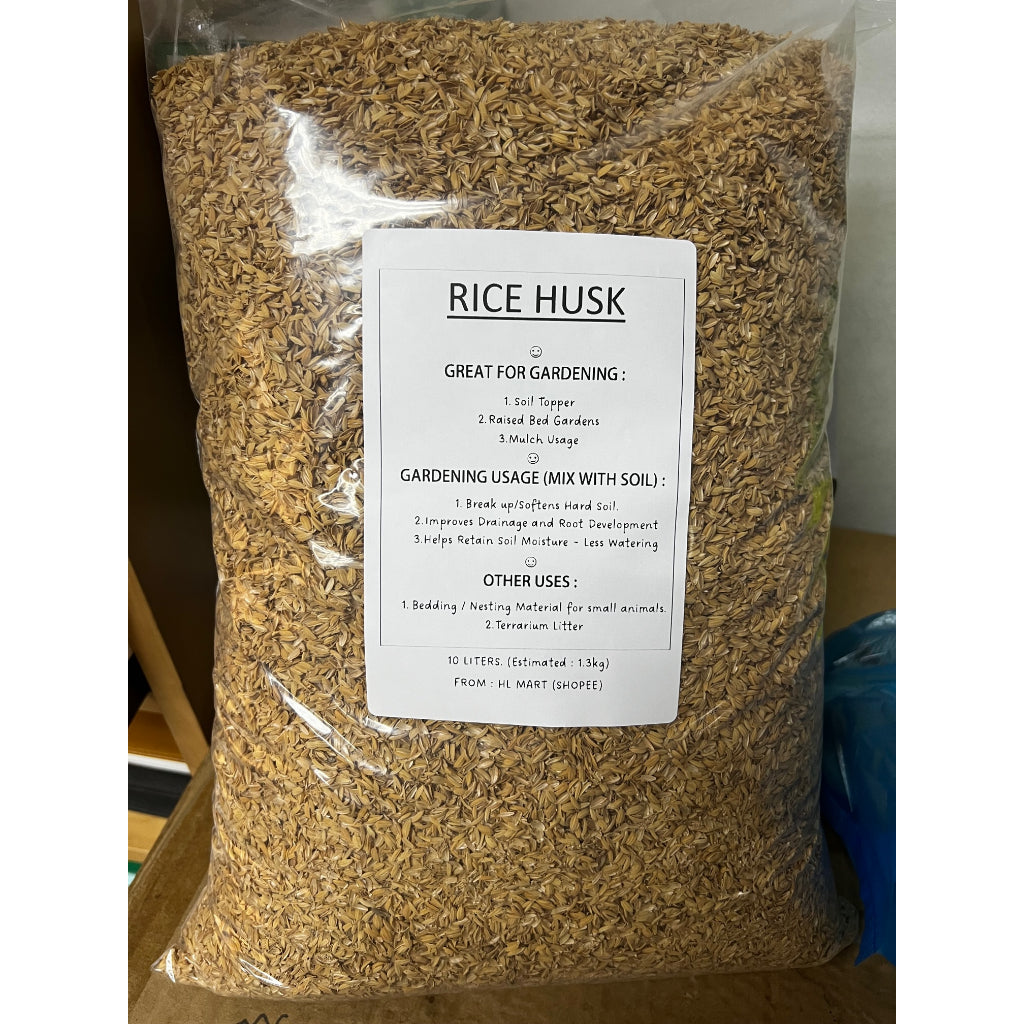 Rice Husk 10 Liters (approx 1.25kg) (Unburnt) for Gardening ^Mix with Soil ^Mulch ^Nesting