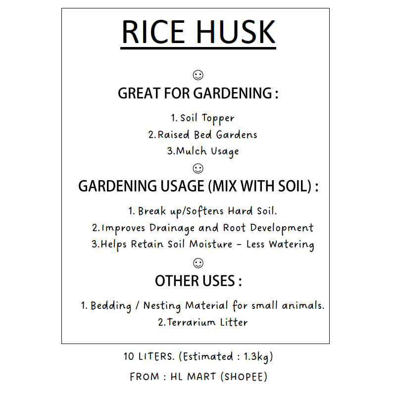 Rice Husk 10 Liters (approx 1.25kg) (Unburnt) for Gardening ^Mix with Soil ^Mulch ^Nesting