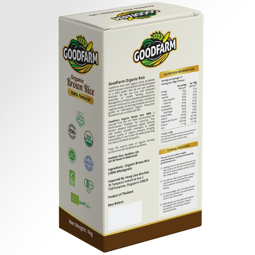 GoodFarm Organic Brown Rice 1kg (Vacuum Packed) ^Healthier Choice Logo