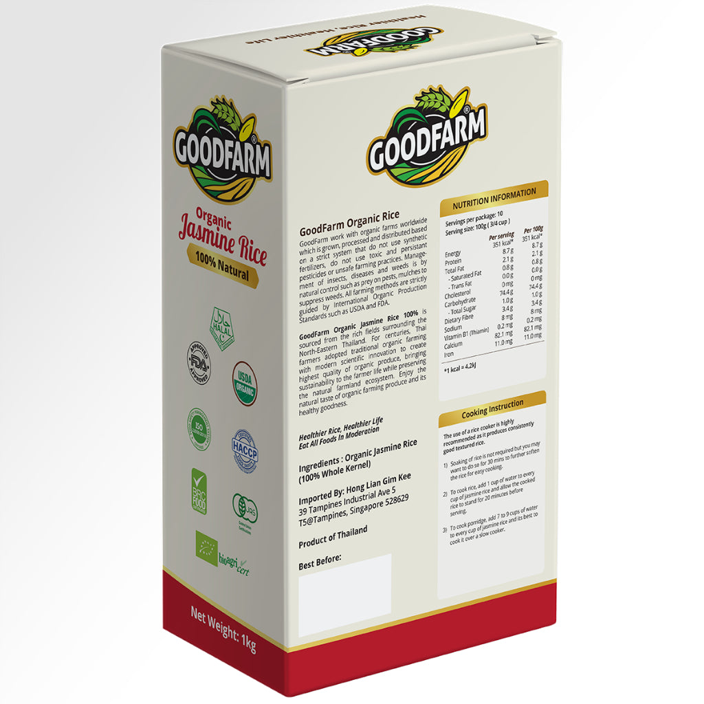 GoodFarm Organic Jasmine Rice 1kg (Vacuum Packed) ^USDA Organic Certifed